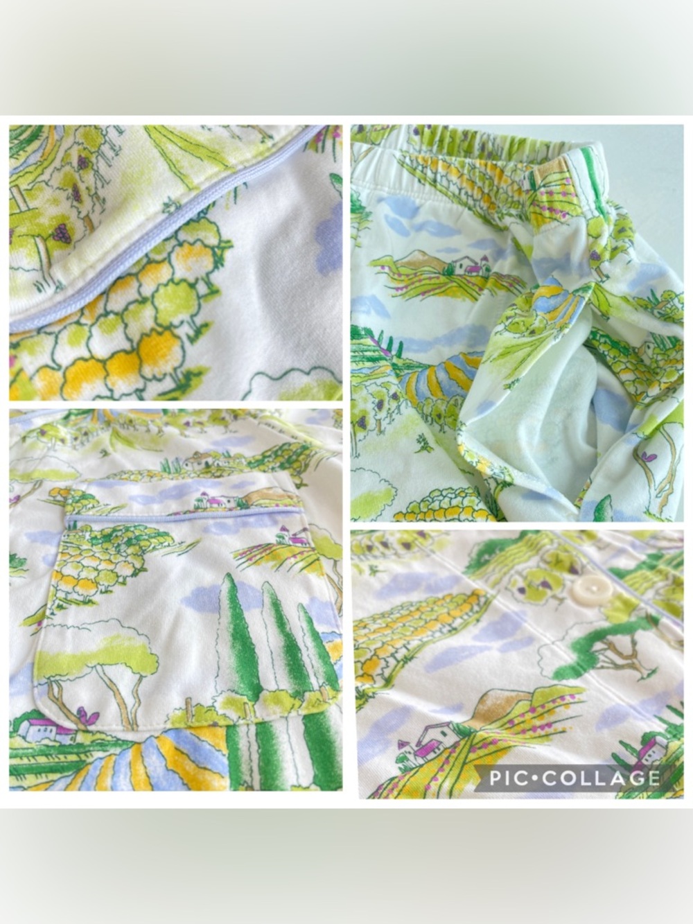 BedHead Pajamas "Wine Country" vineyard Green White Stretch Jersey Cropped MED - Picture 15 of 17